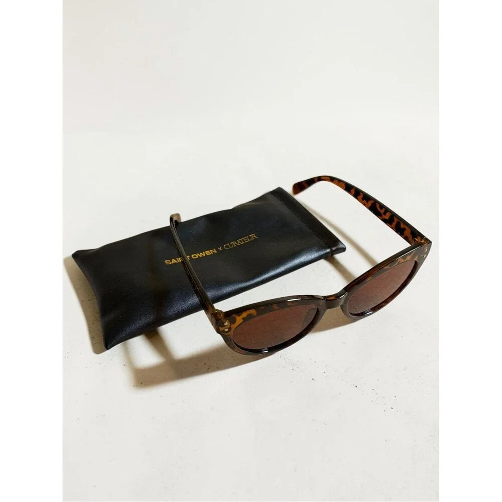 NEW Saint Owen X Curateur WYLDE Tortoise Shell Sunglasses with Faux Leather Case